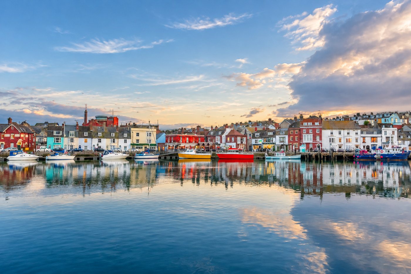 Sunset over Weymouth Harbour, seen from the Warwick